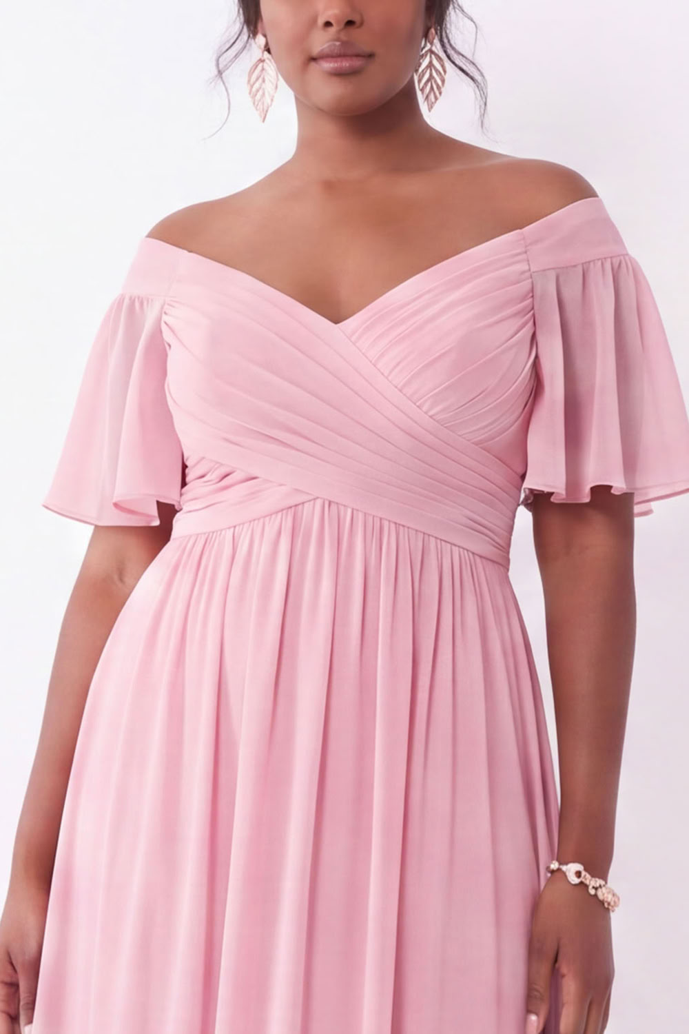 Blue A-Line Off the Shoulder Plus Size Maxi Wedding Guest Dress