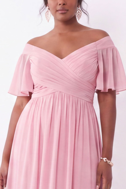 Blue A-Line Off the Shoulder Plus Size Maxi Wedding Guest Dress