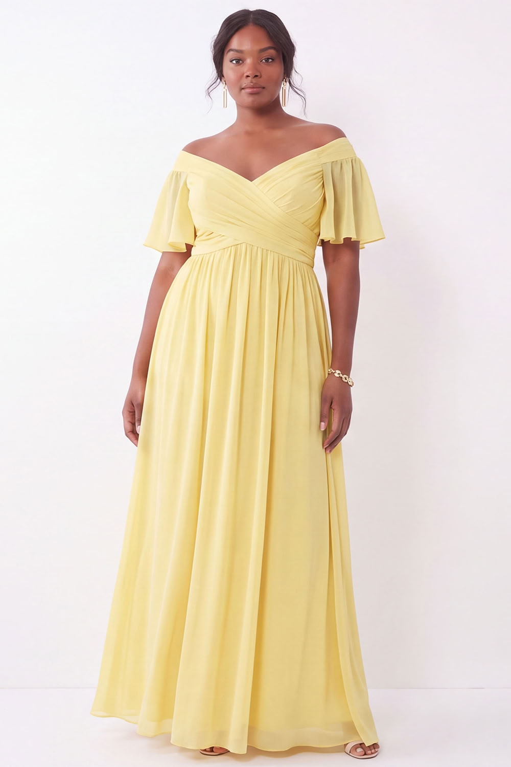 Blue A-Line Off the Shoulder Plus Size Maxi Wedding Guest Dress