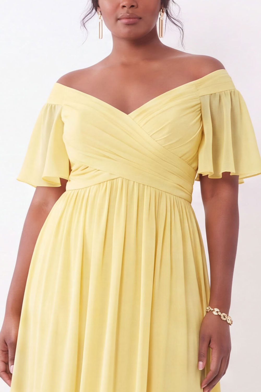Blue A-Line Off the Shoulder Plus Size Maxi Wedding Guest Dress