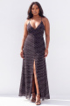 Plus Size Black White Polka Dot Spaghetti Straps Maxi Dress with Slit