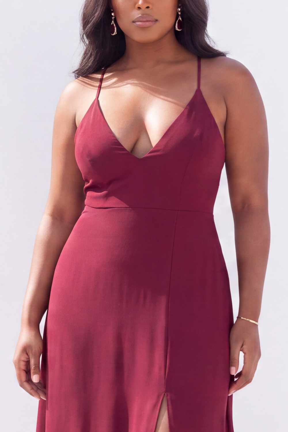 Plus Size Black White Polka Dot Spaghetti Straps Maxi Dress with Slit