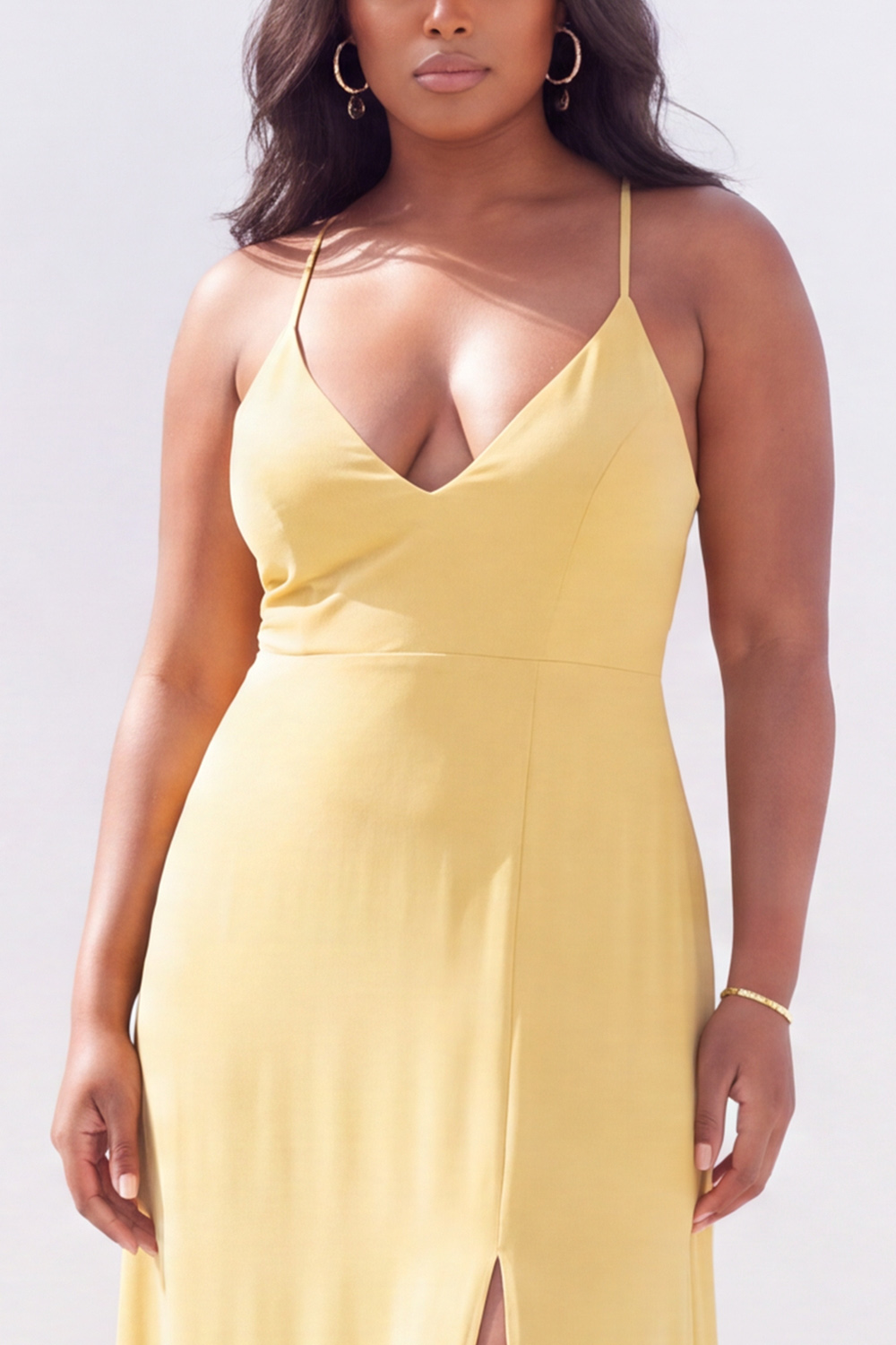 Plus Size Black White Polka Dot Spaghetti Straps Maxi Dress with Slit