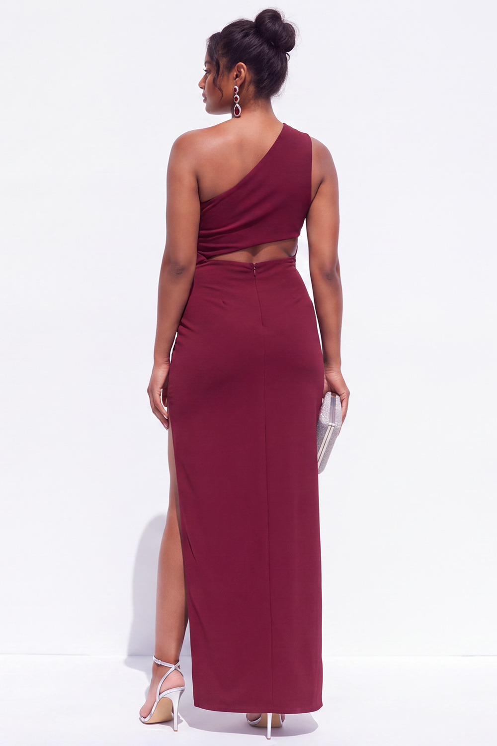 Brown Plus Size One Shoulder Cut Out Formal Dress with Side Slit