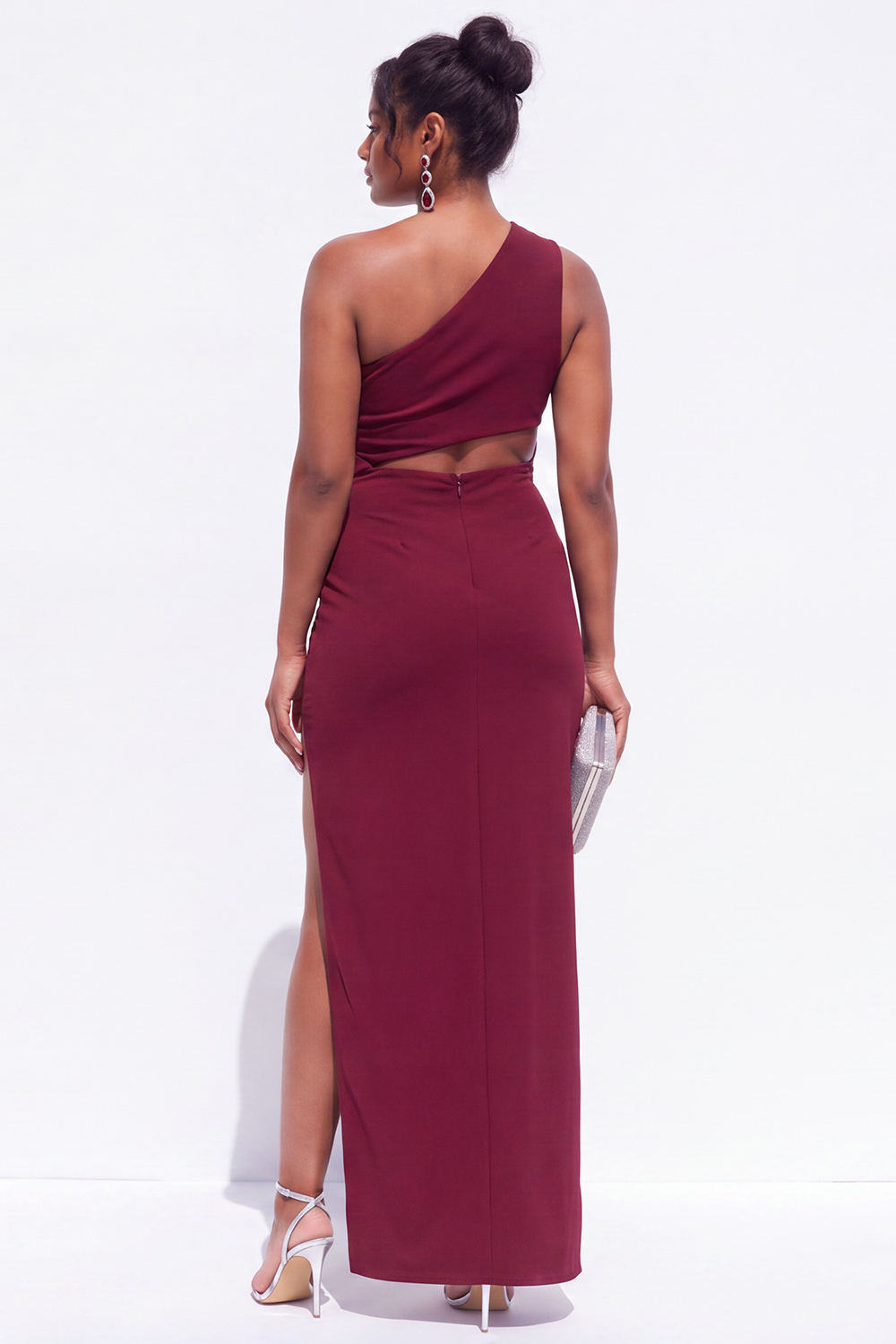 Brown Plus Size One Shoulder Cut Out Formal Dress with Side Slit