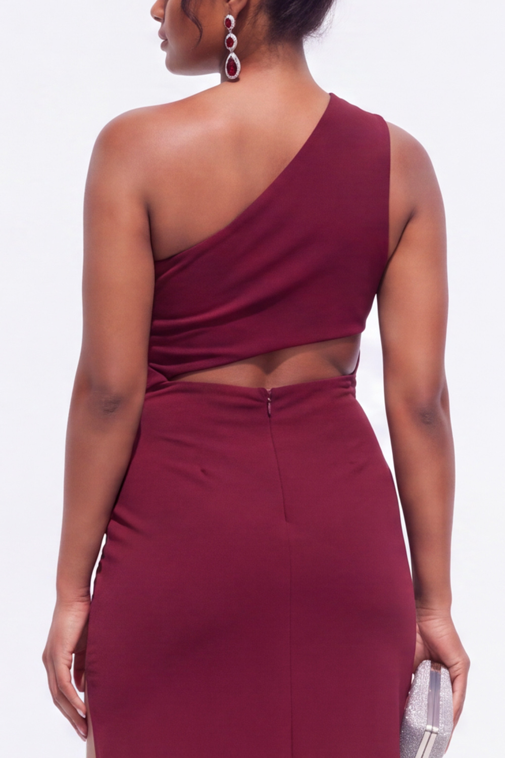 Brown Plus Size One Shoulder Cut Out Formal Dress with Side Slit