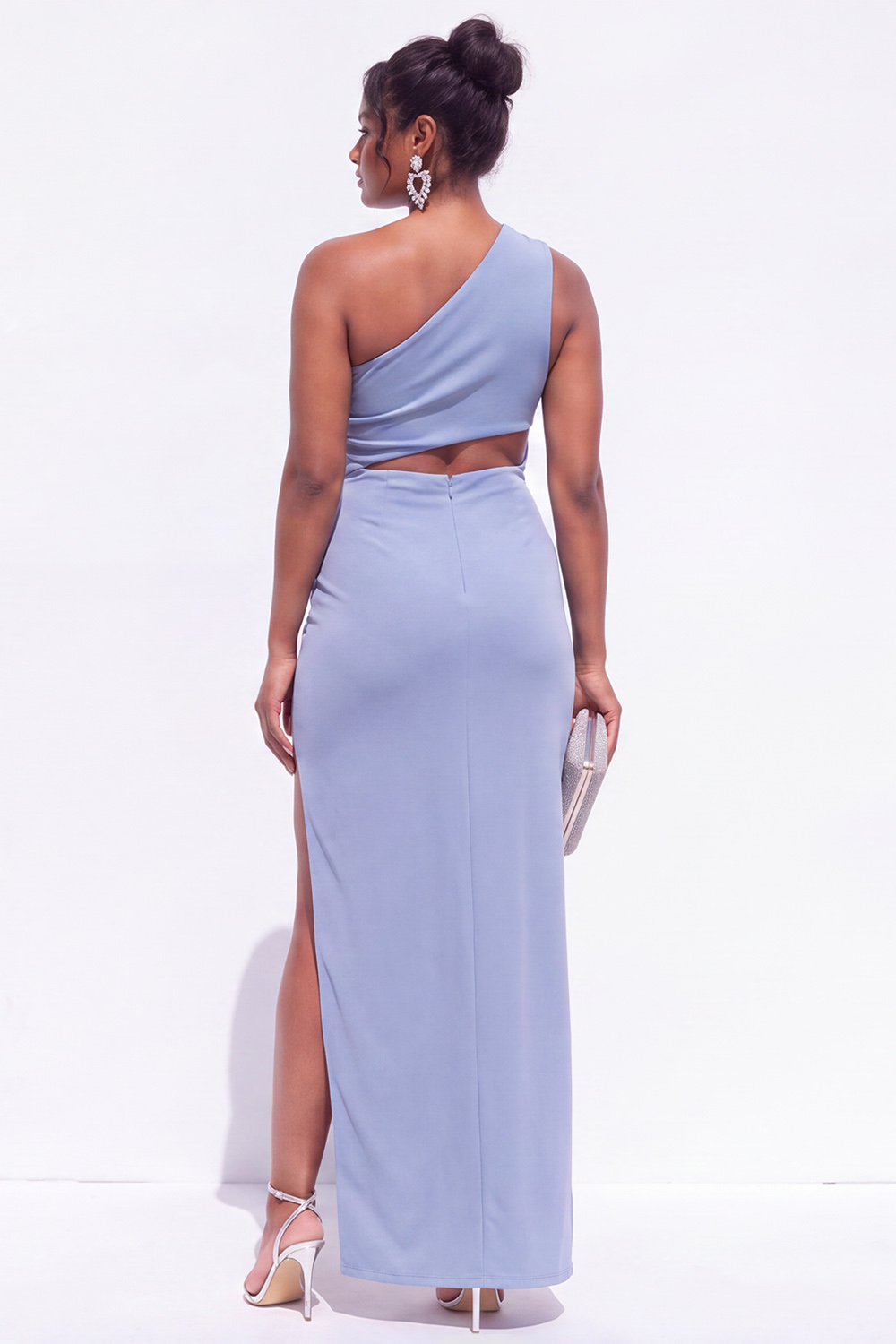 Brown Plus Size One Shoulder Cut Out Formal Dress with Side Slit