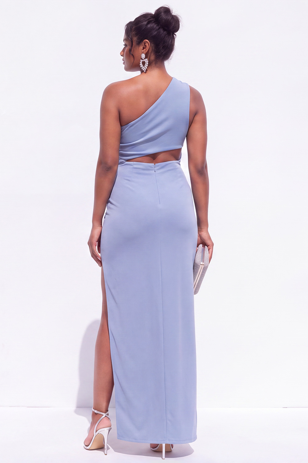 Brown Plus Size One Shoulder Cut Out Formal Dress with Side Slit