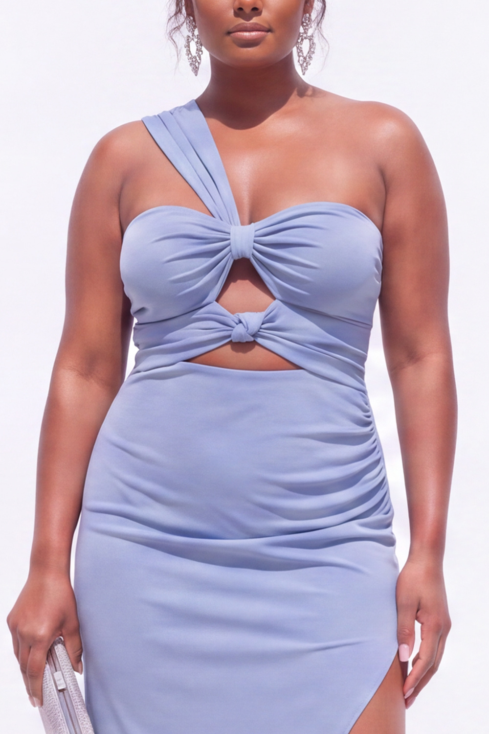 Brown Plus Size One Shoulder Cut Out Formal Dress with Side Slit