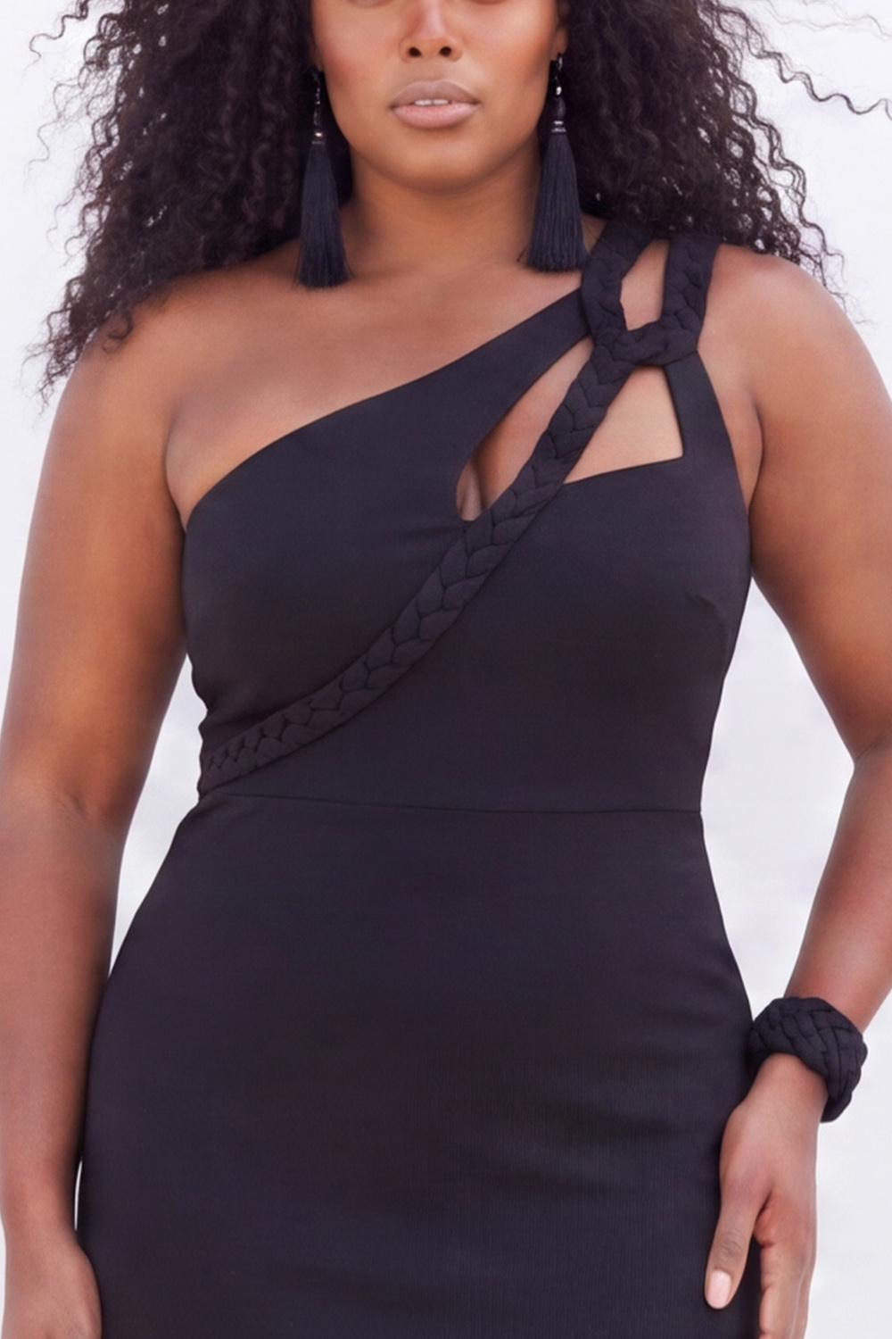Black Plus Size Mermaid One Shoulder Cut Out Long Formal Dress