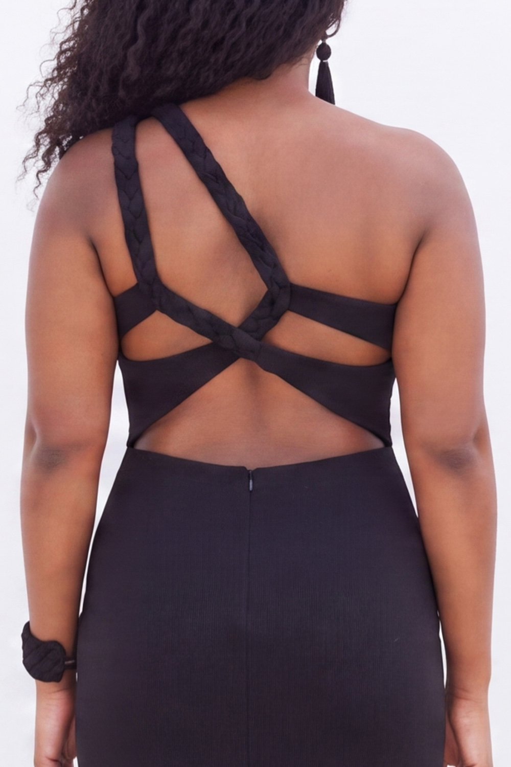 Black Plus Size Mermaid One Shoulder Cut Out Long Formal Dress