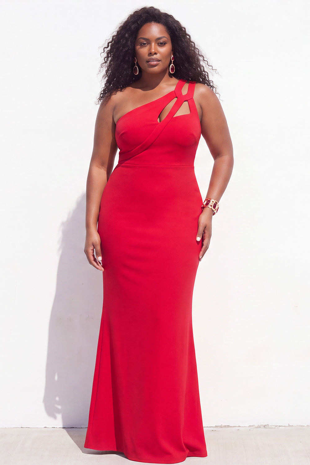Black Plus Size Mermaid One Shoulder Cut Out Long Formal Dress
