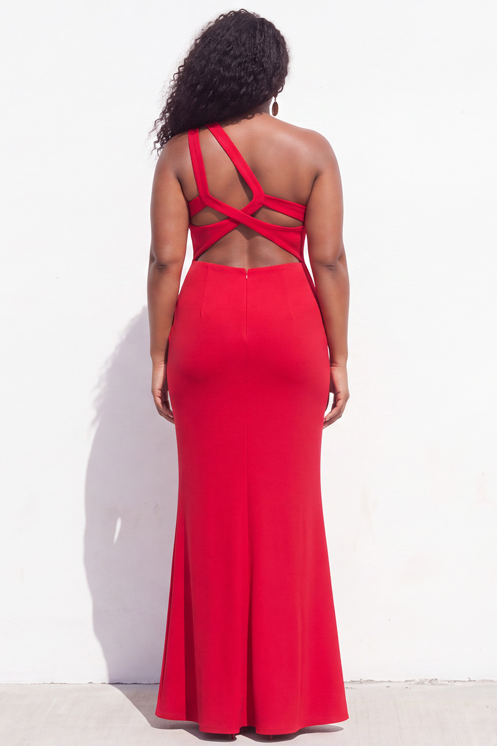 Black Plus Size Mermaid One Shoulder Cut Out Long Formal Dress