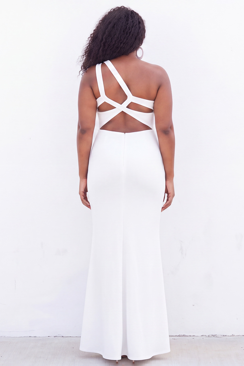 Black Plus Size Mermaid One Shoulder Cut Out Long Formal Dress