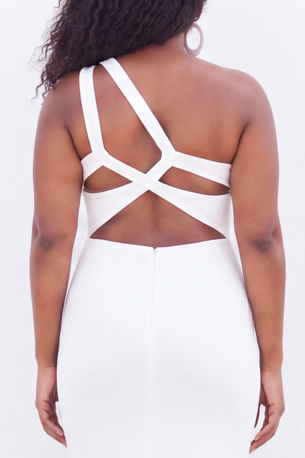 Black Plus Size Mermaid One Shoulder Cut Out Long Formal Dress