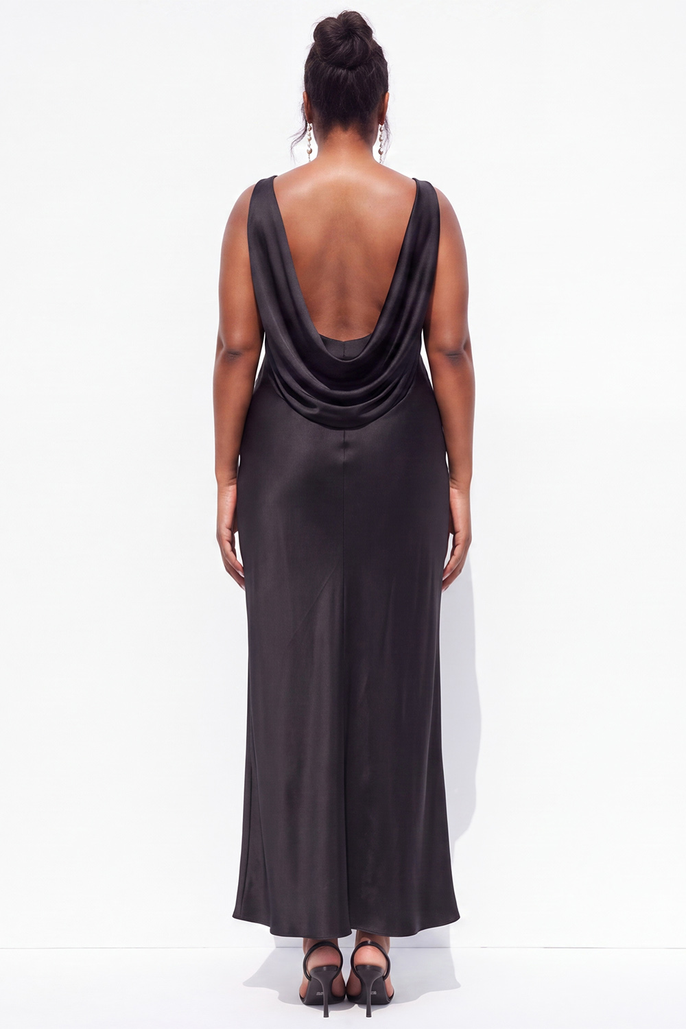 Plus Size Black Sheath Cowl Neck Satin Formal Dress