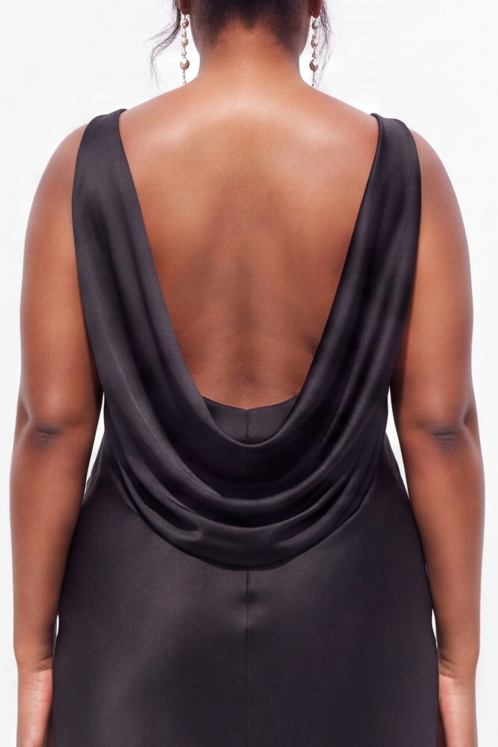 Plus Size Black Sheath Cowl Neck Satin Formal Dress