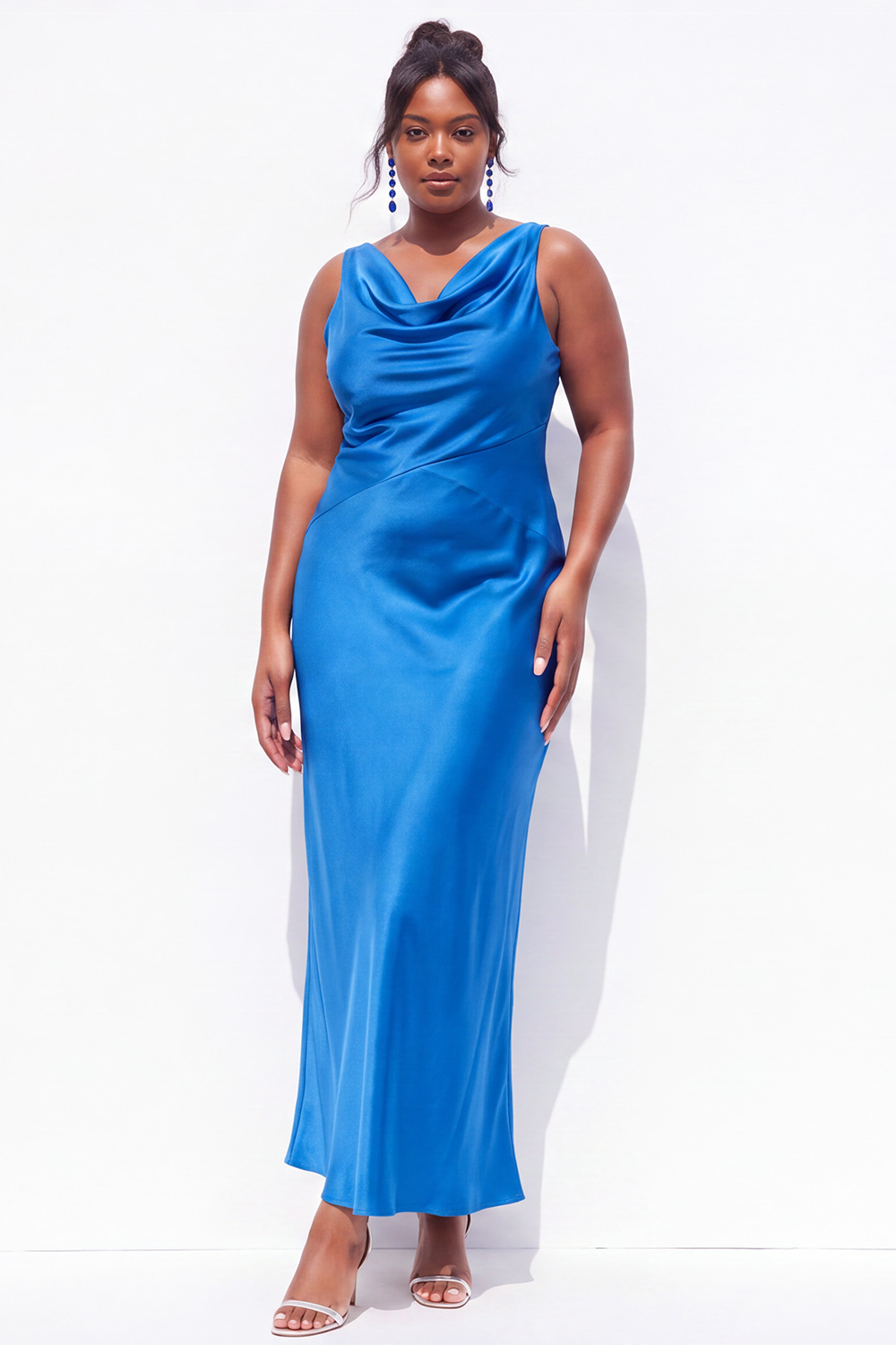 Plus Size Black Sheath Cowl Neck Satin Formal Dress