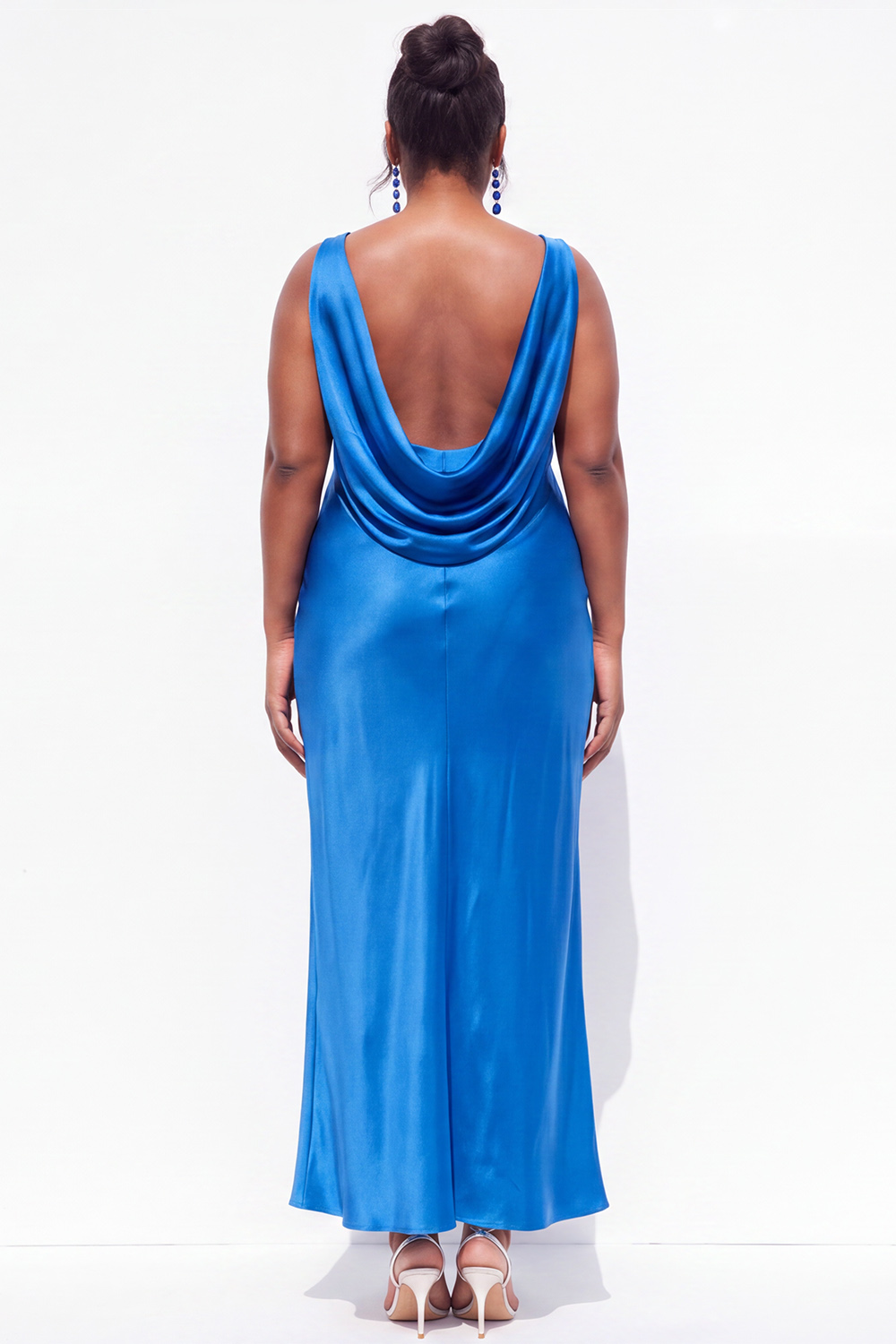 Plus Size Black Sheath Cowl Neck Satin Formal Dress