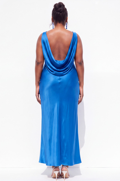 Plus Size Black Sheath Cowl Neck Satin Formal Dress