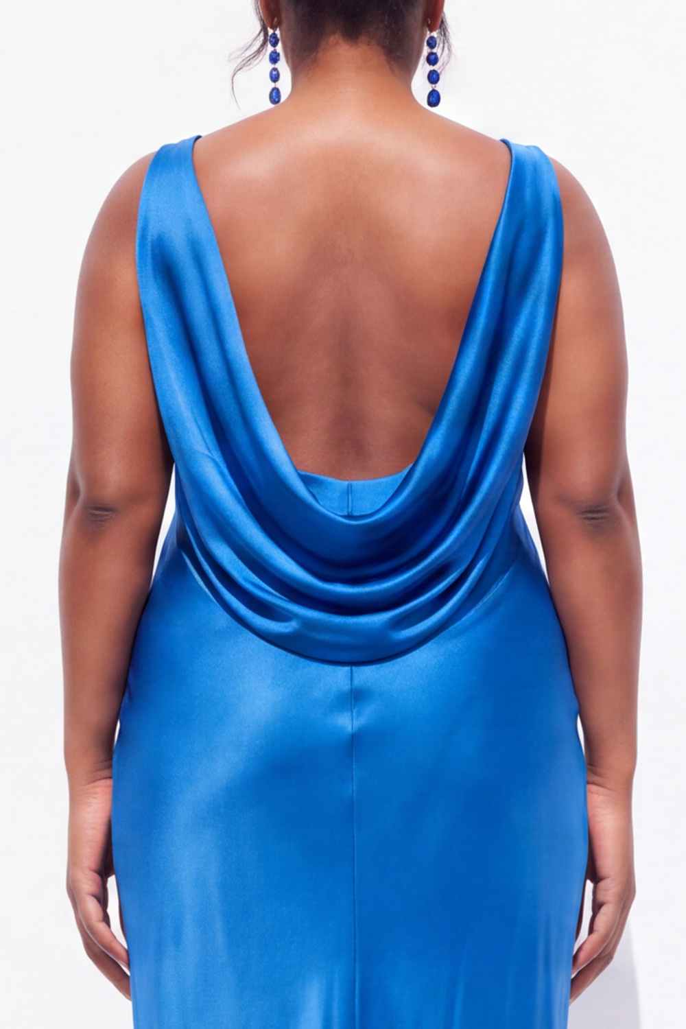 Plus Size Black Sheath Cowl Neck Satin Formal Dress