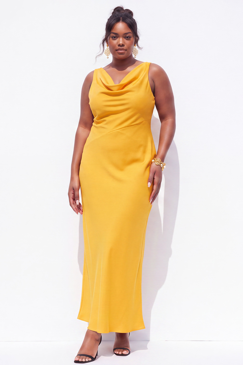 Plus Size Black Sheath Cowl Neck Satin Formal Dress