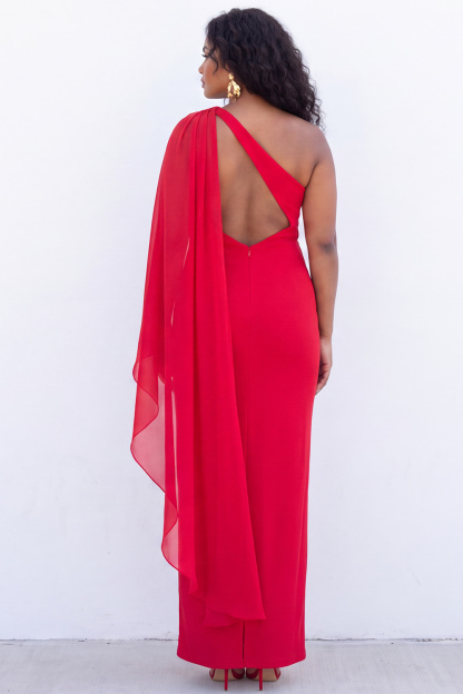 One Shoulder Black Sheath Maxi Formal Dress with Cape