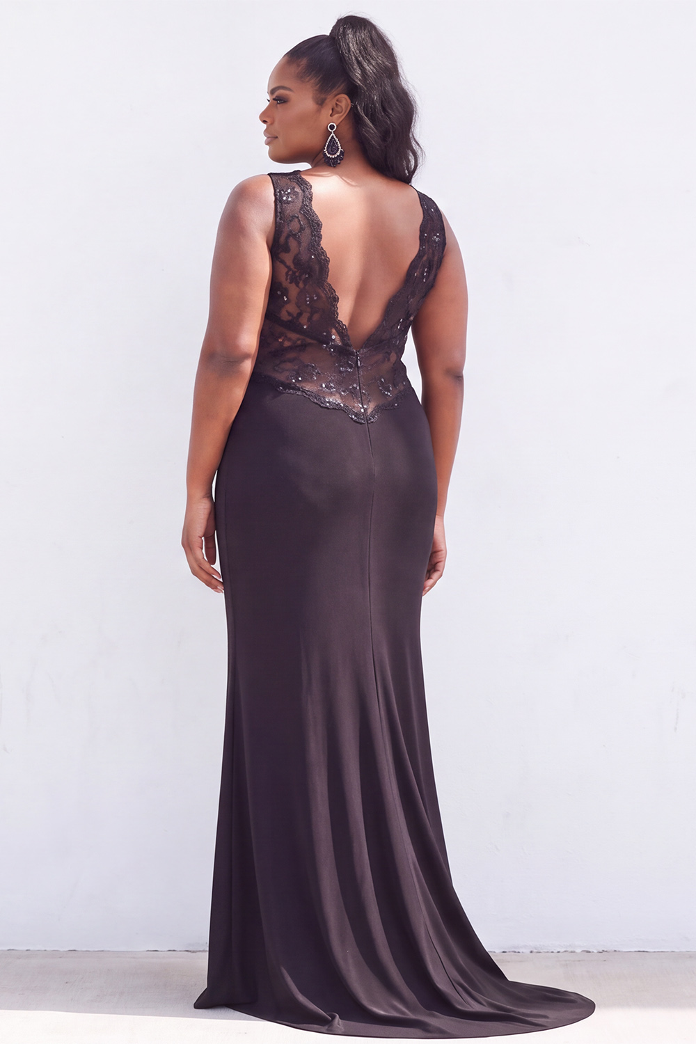 Black Lace Plus Size Mermaid Maxi Formal Dress