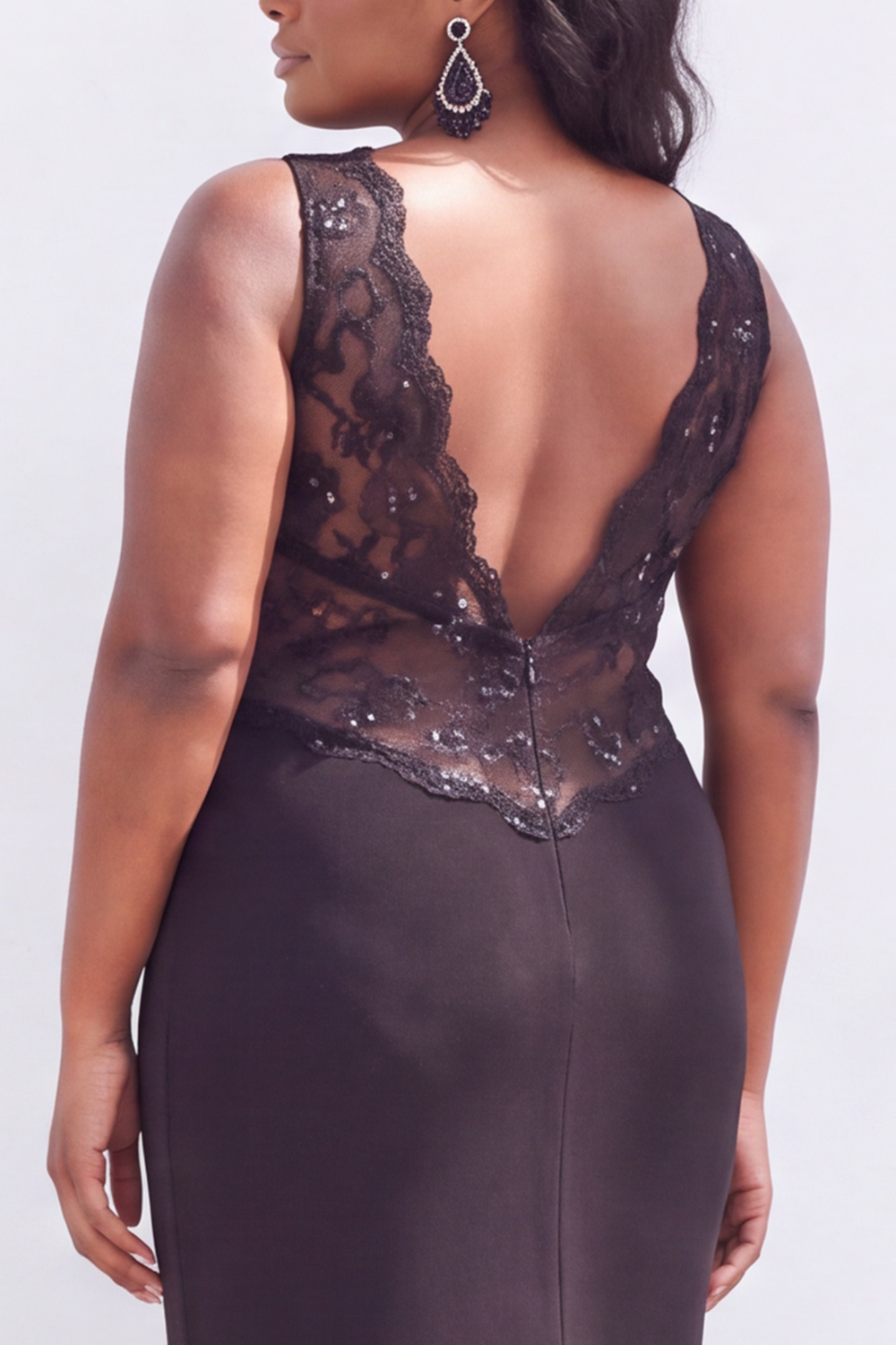 Black Lace Plus Size Mermaid Maxi Formal Dress