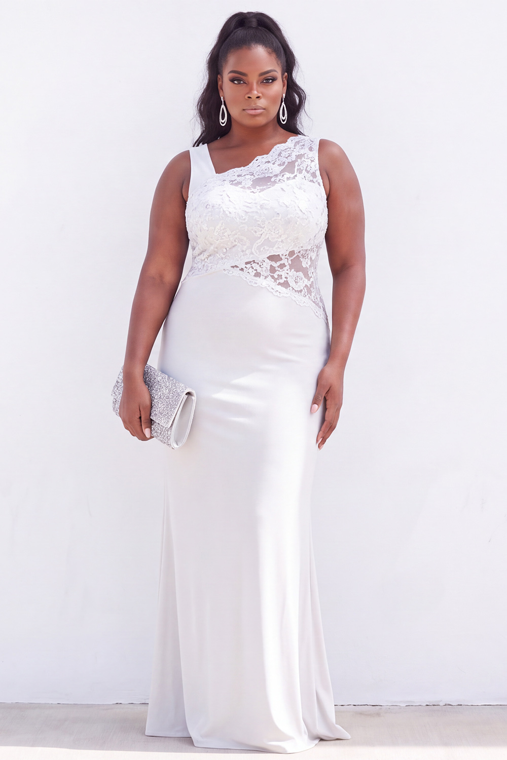 Black Lace Plus Size Mermaid Maxi Formal Dress