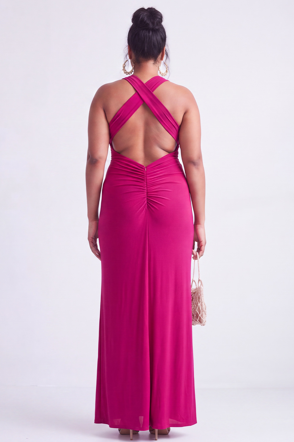 Yellow Plus Size Halter Maxi Bridesmaid Dress