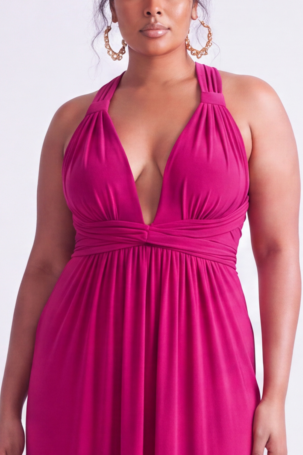Yellow Plus Size Halter Maxi Bridesmaid Dress