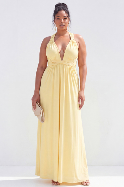 Yellow Plus Size Halter Maxi Bridesmaid Dress