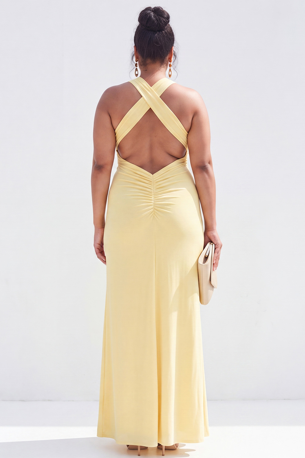 Yellow Plus Size Halter Maxi Bridesmaid Dress