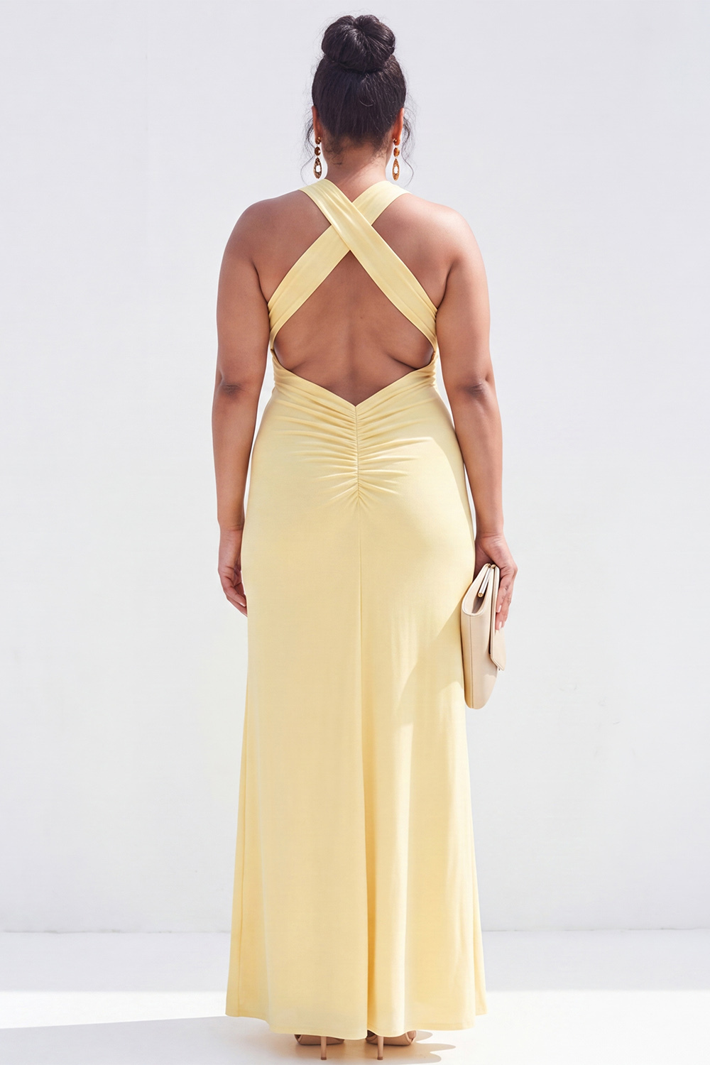 Yellow Plus Size Halter Maxi Bridesmaid Dress