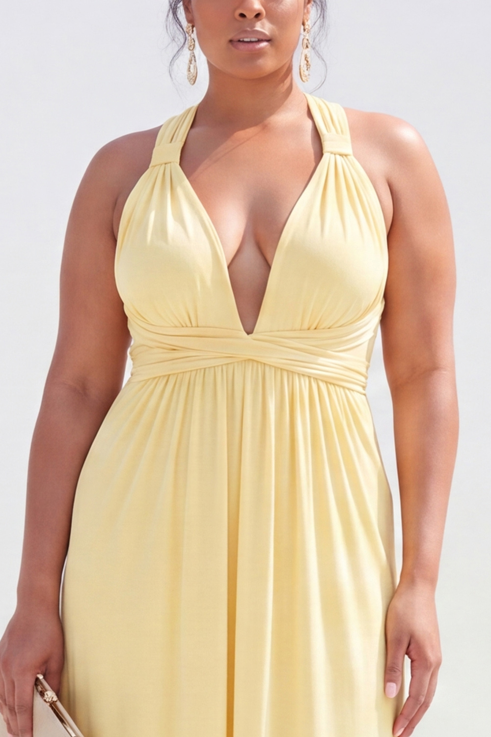Yellow Plus Size Halter Maxi Bridesmaid Dress