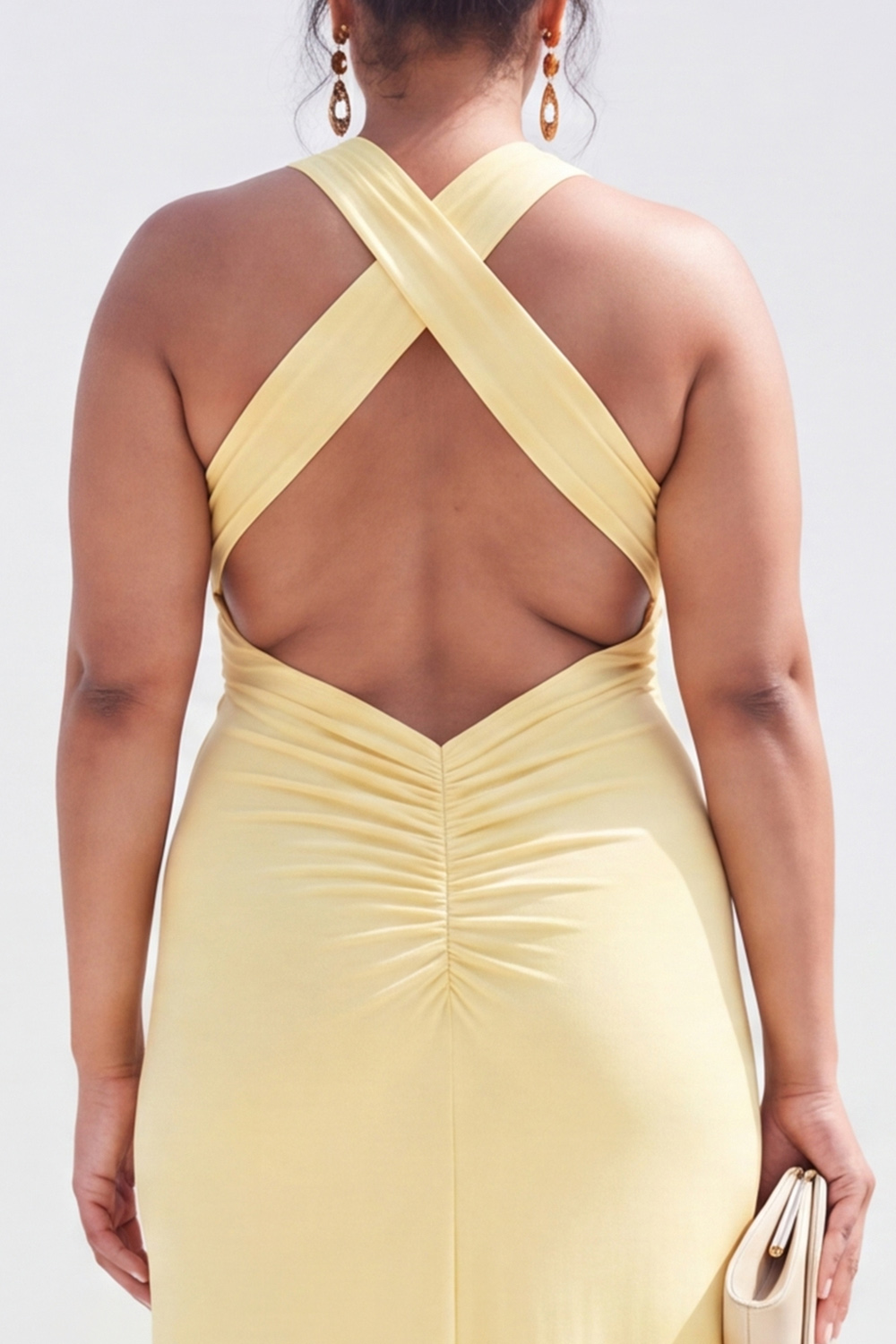 Yellow Plus Size Halter Maxi Bridesmaid Dress