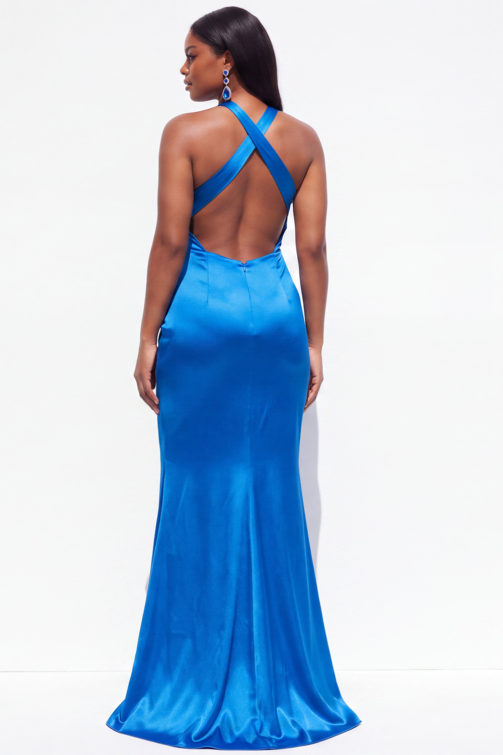 Red Satin Mermaid Halter Plus Size Formal Dress with Slit
