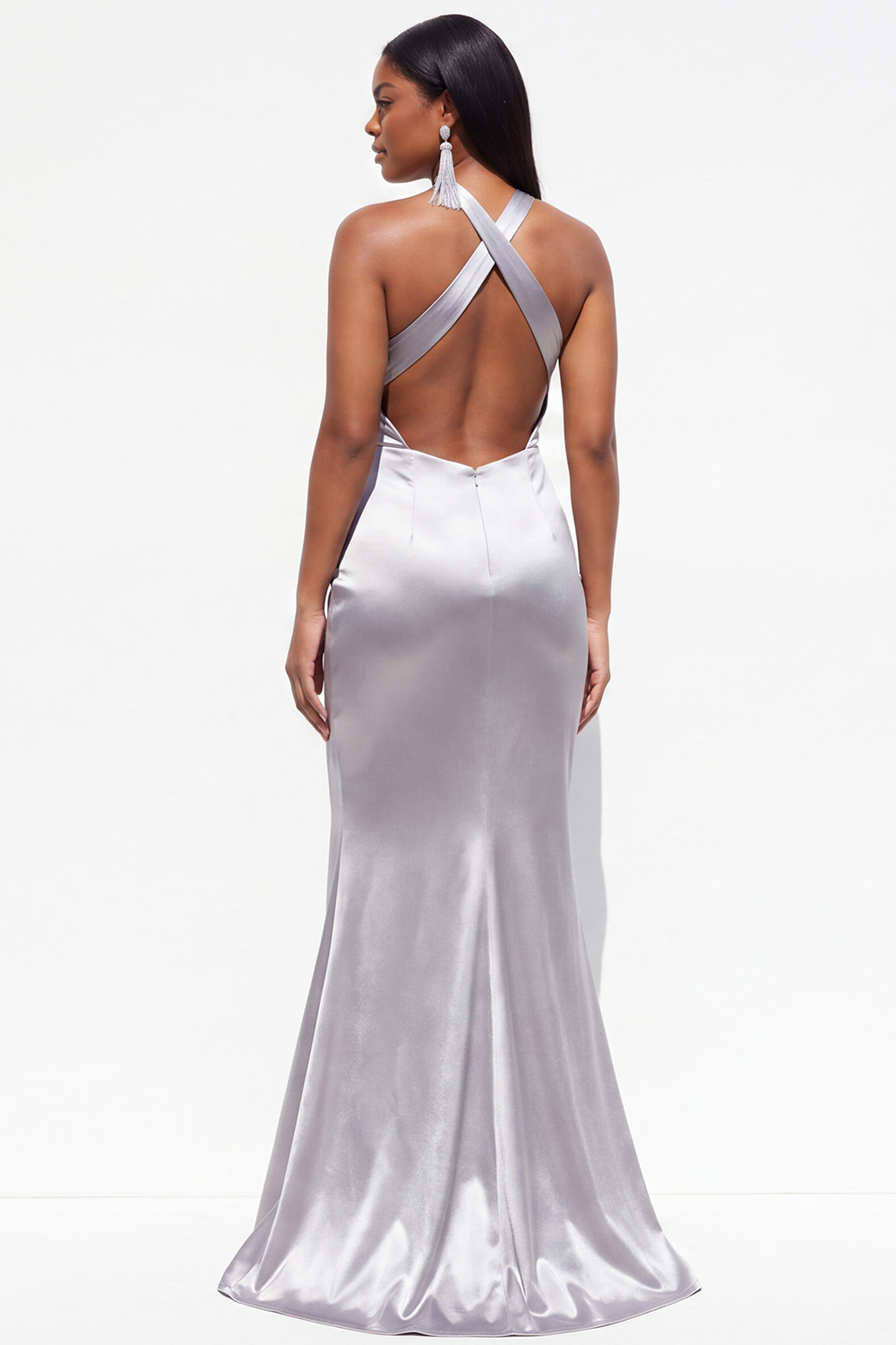 Red Satin Mermaid Halter Plus Size Formal Dress with Slit