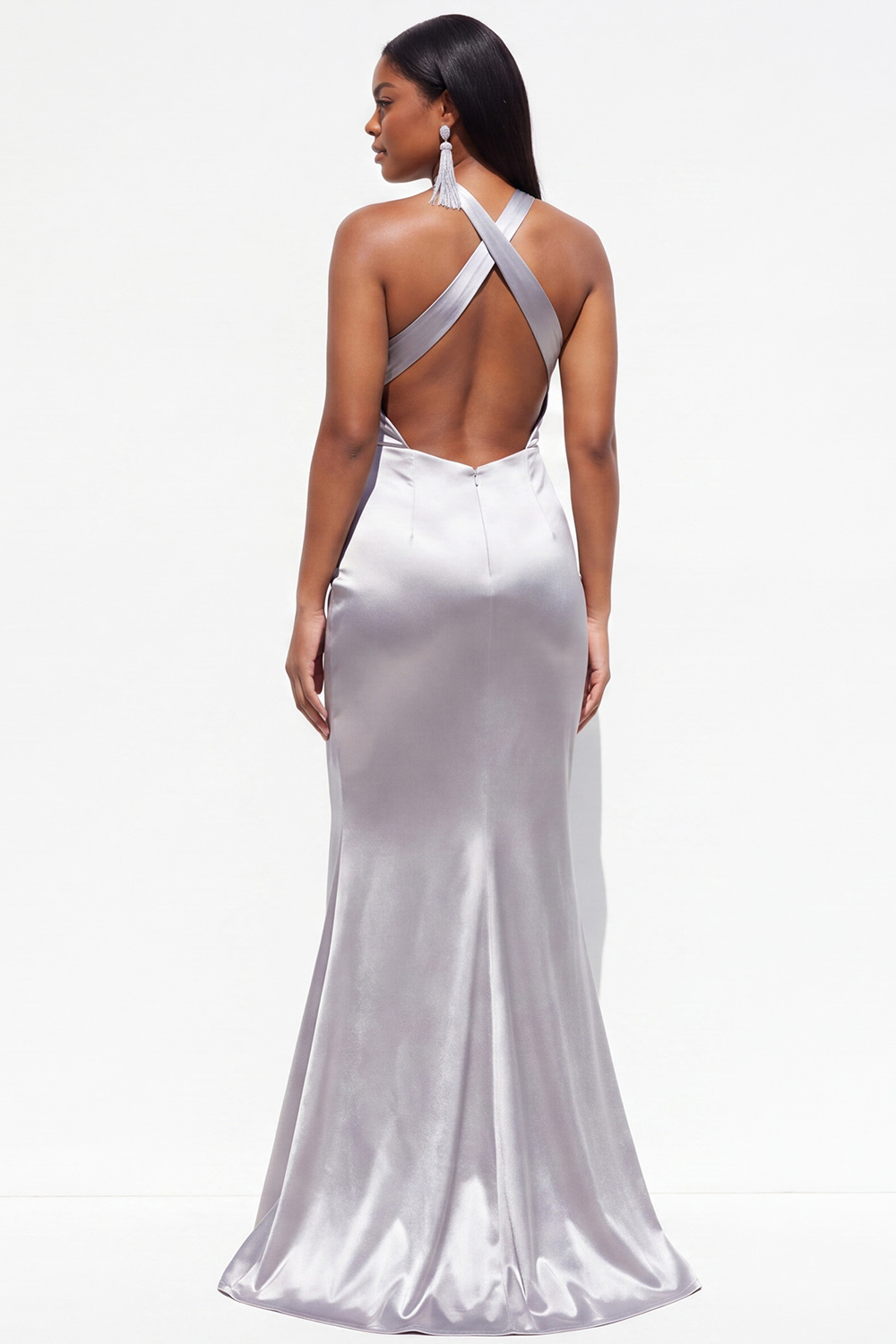Red Satin Mermaid Halter Plus Size Formal Dress with Slit