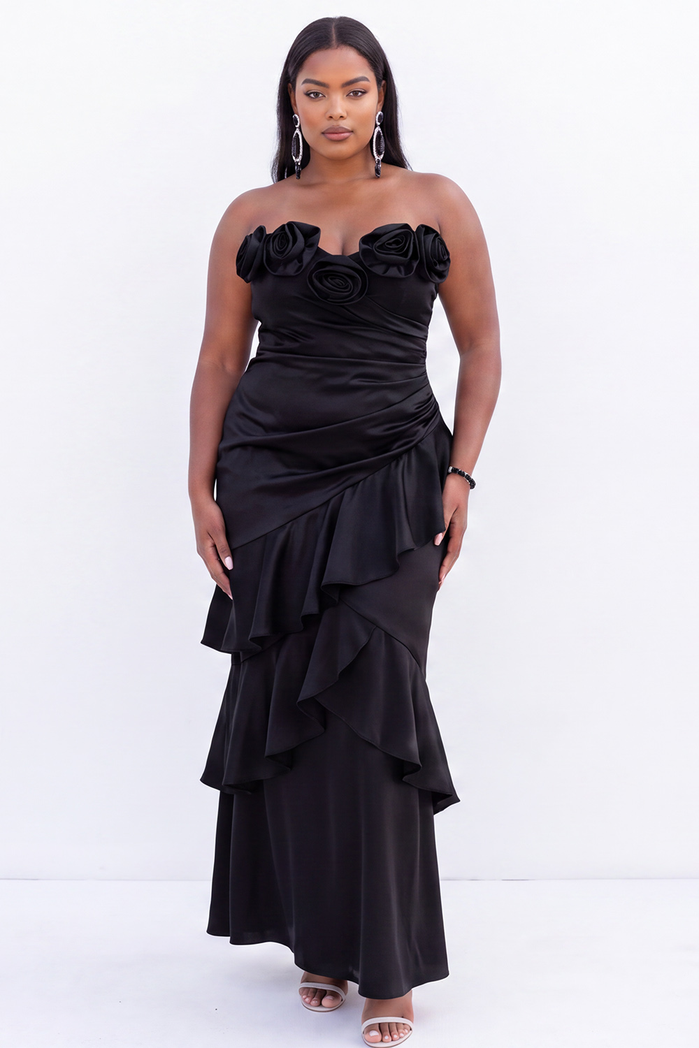 Black Strapless Mermaid Ruffled Plus Size Formal Dress
