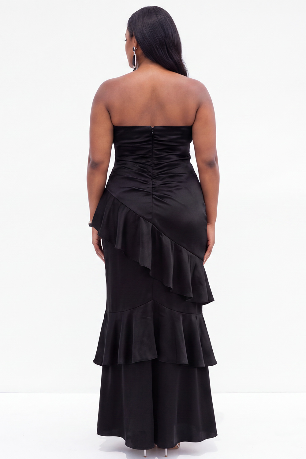 Black Strapless Mermaid Ruffled Plus Size Formal Dress