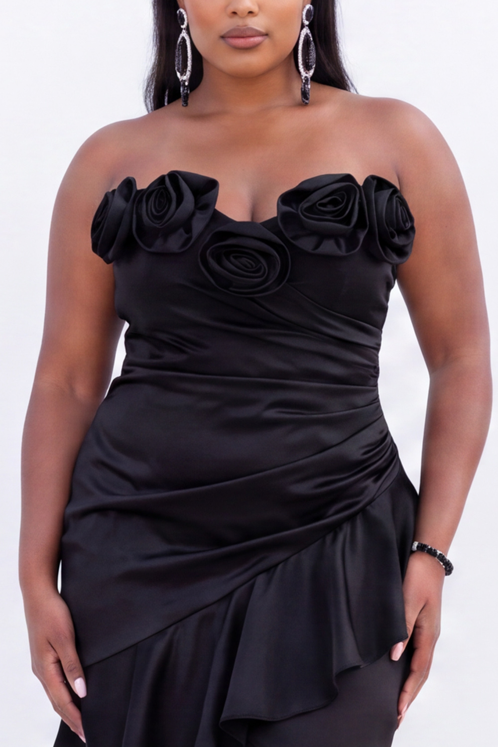 Black Strapless Mermaid Ruffled Plus Size Formal Dress