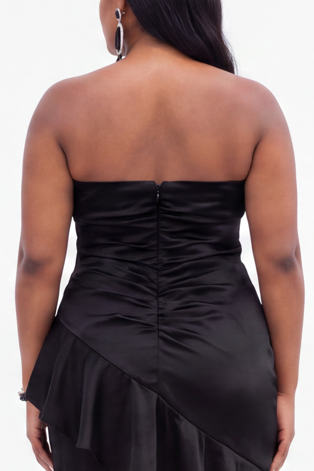Black Strapless Mermaid Ruffled Plus Size Formal Dress