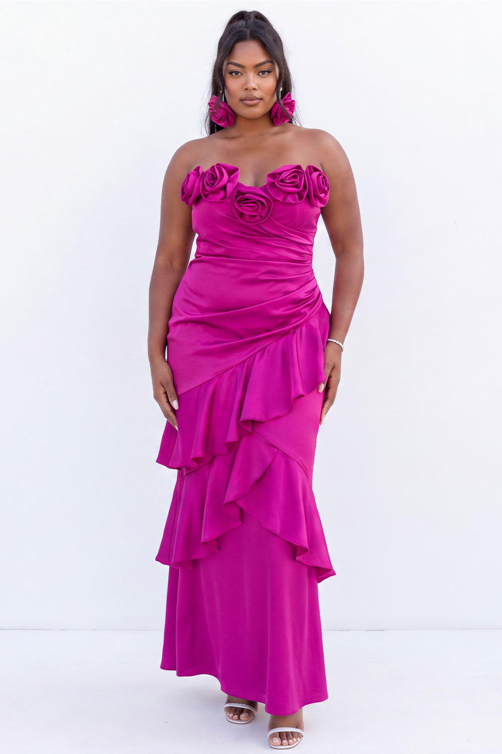 Black Strapless Mermaid Ruffled Plus Size Formal Dress