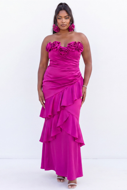 Black Strapless Mermaid Ruffled Plus Size Formal Dress