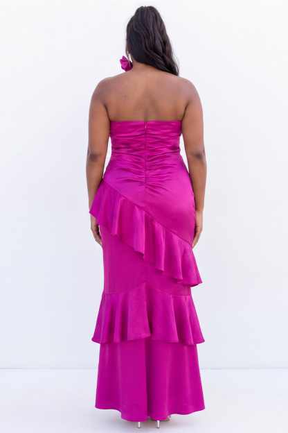 Black Strapless Mermaid Ruffled Plus Size Formal Dress