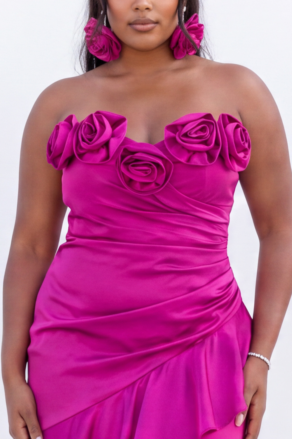 Black Strapless Mermaid Ruffled Plus Size Formal Dress
