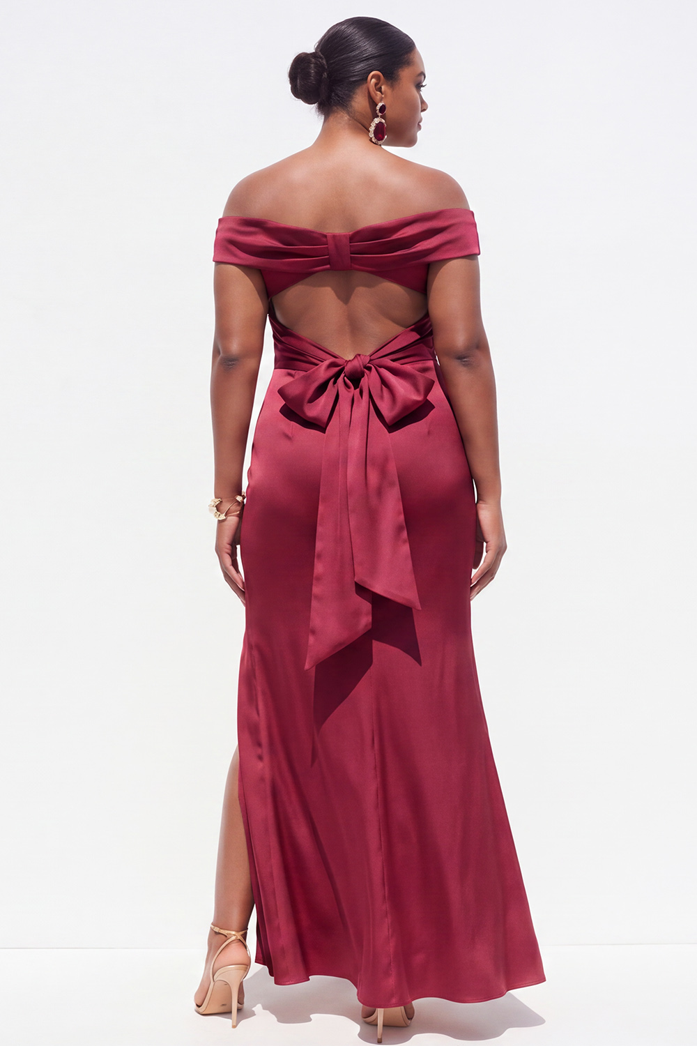 Off the Shoulder Dark Green Plus Size Sheath Satin Formal Dress with Slit