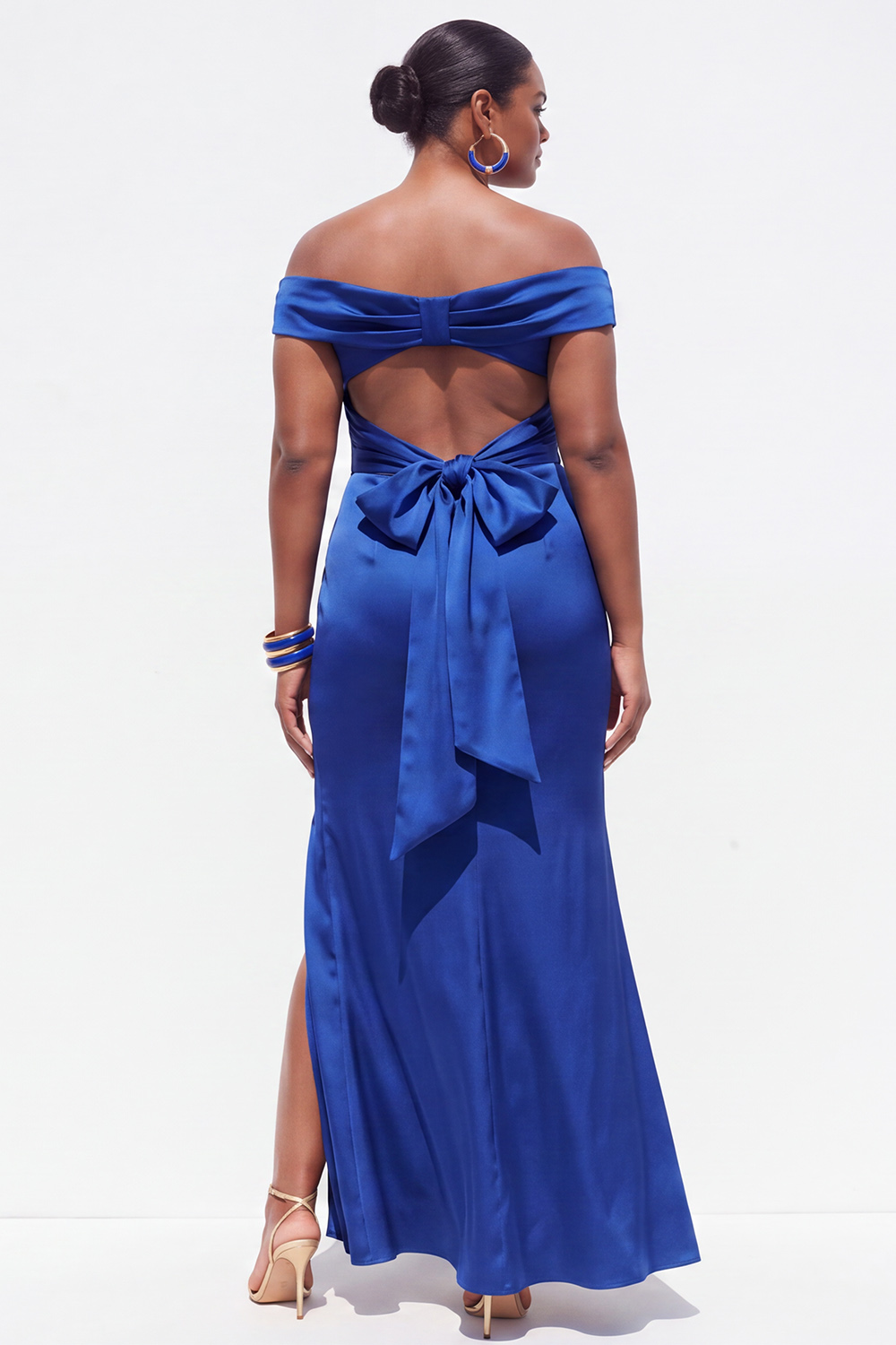 Off the Shoulder Dark Green Plus Size Sheath Satin Formal Dress with Slit